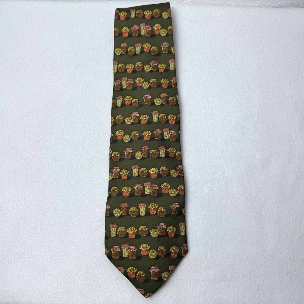 Yves Saint Laurent YSL Novelty Print Tie Silk Preserves Jam Jelly Jars Canning